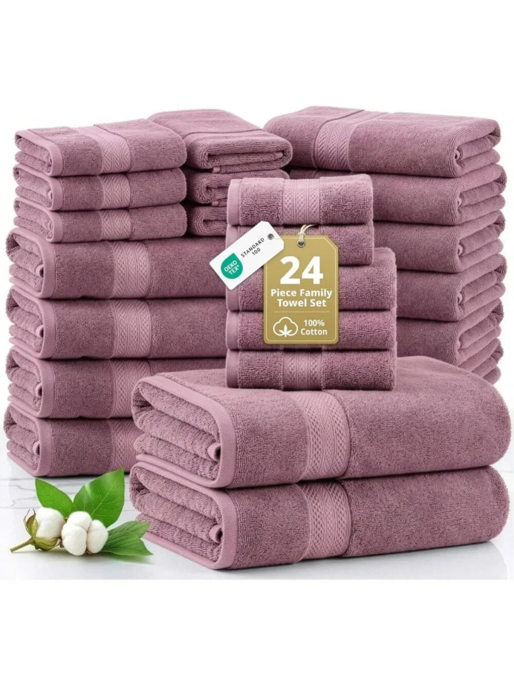 Soft Absorbent 100% Cotton Bath Towel Set - Quick Dry, Wishful Mauve Color